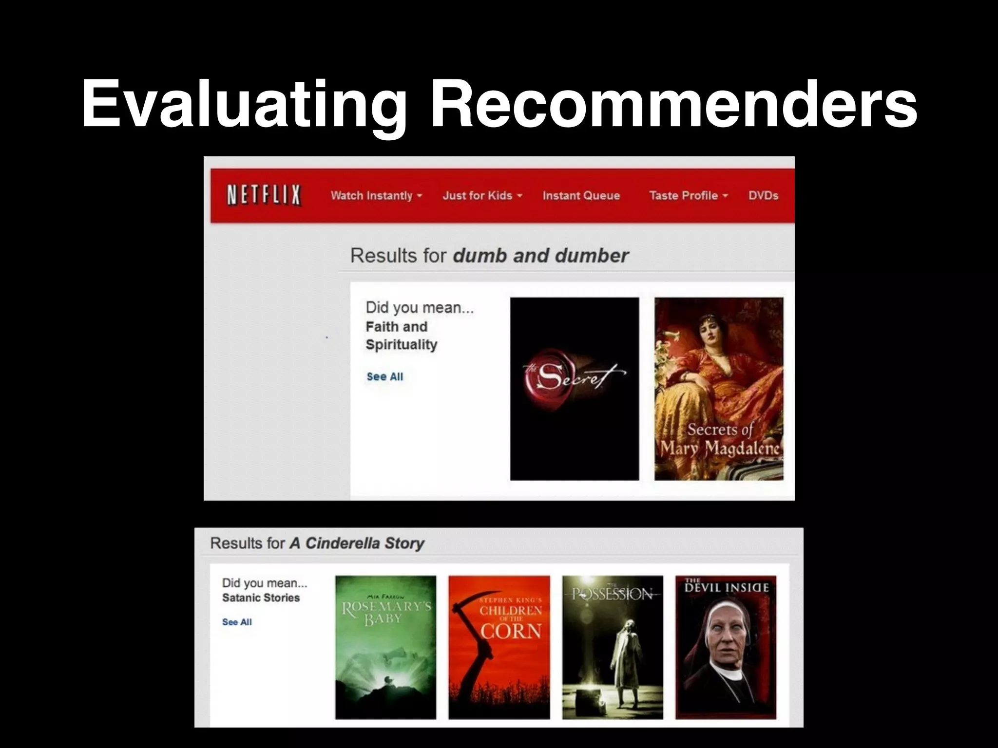 Evaluating Recommenders
rmse(S) =
s
|S| 1
X
(i,u)2S
(ˆrui rui)2
 