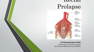 Rectal
Prolapse
Dr Shahzad Alam Shah
Laparoscopic and General Surgeon
Fatima Jinnah Medical University/SGRHL
 