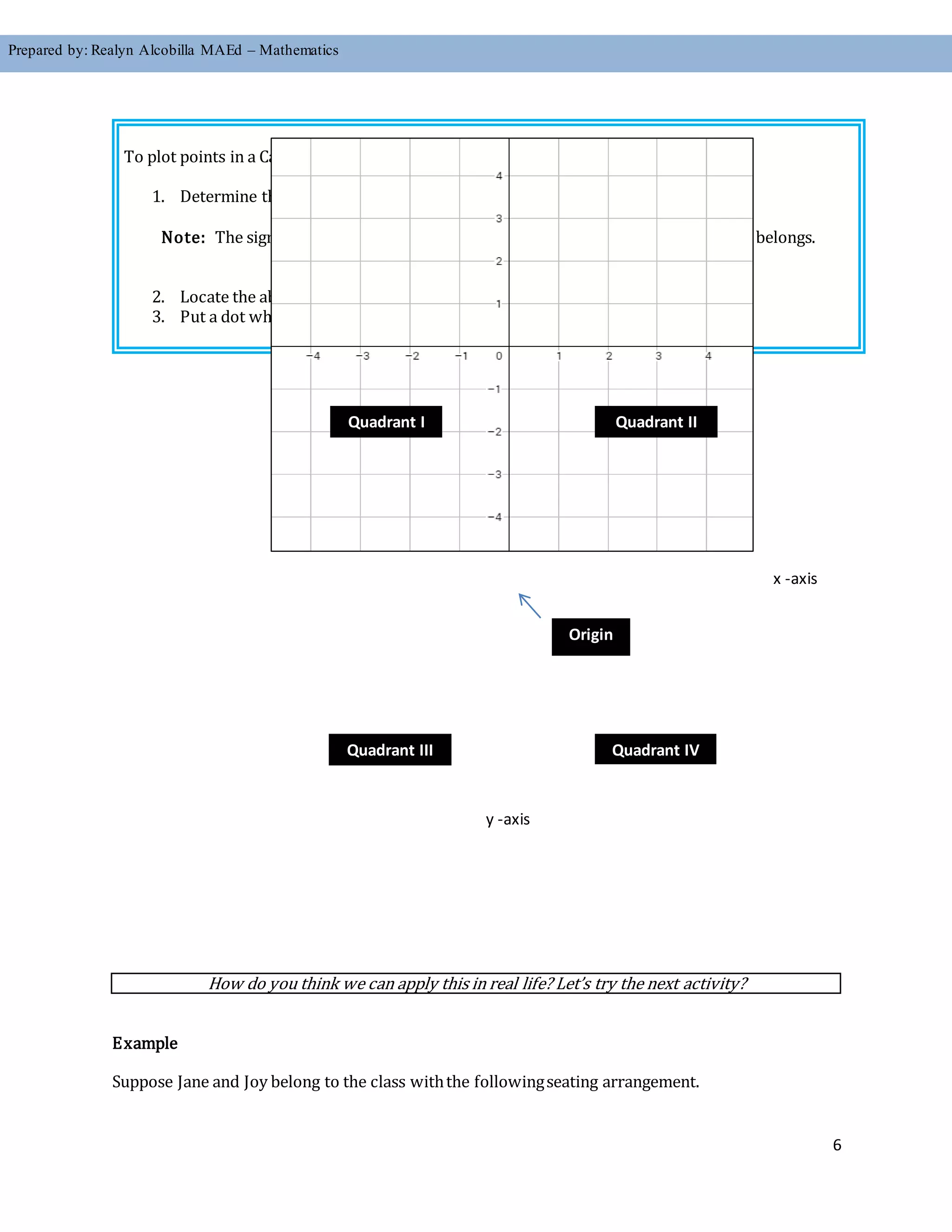 Rectangular Coordinate System Lesson Plan | DOCX