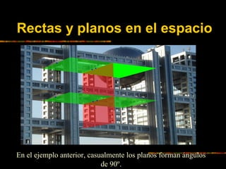 Rectas y planos en el espacio

En el ejemplo anterior, casualmente los planos forman ángulos
de 90º.

 