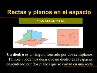 Rectas y planos en el espacio
MÁS ELEMENTOS

Un diedro es un ángulo formado por dos semiplanos.
También podemos decir que ...
