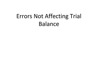 Errors Not Affecting Trial
Balance
 