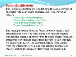 Parks classification
   The Parks classification system defining the 4 major types of
   anorectal fistulas in order of de...