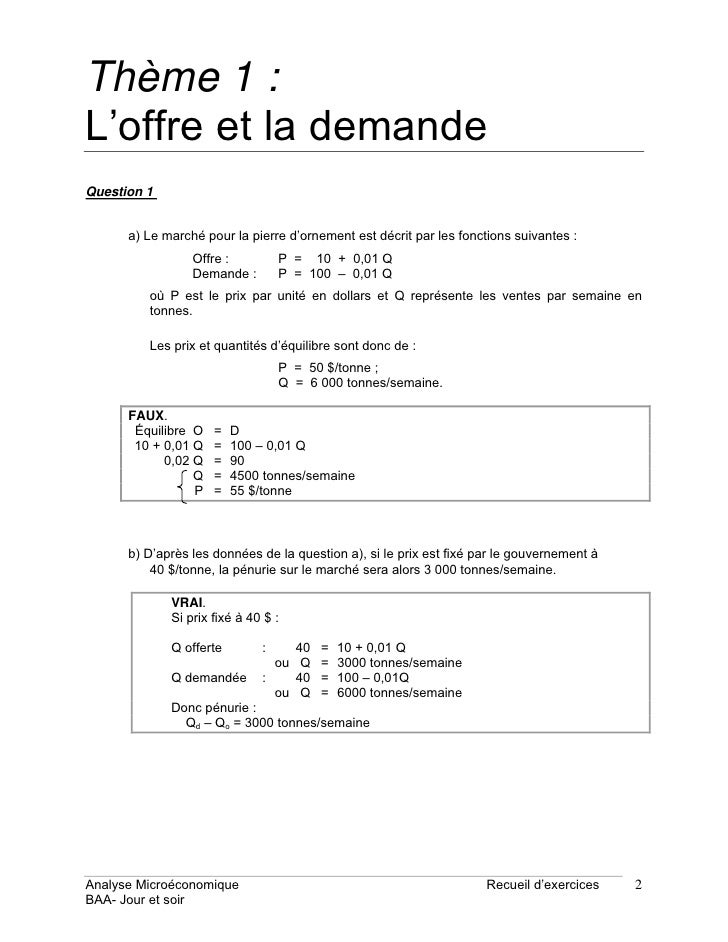 Recueil Dexercices Corriges De Microeconomie