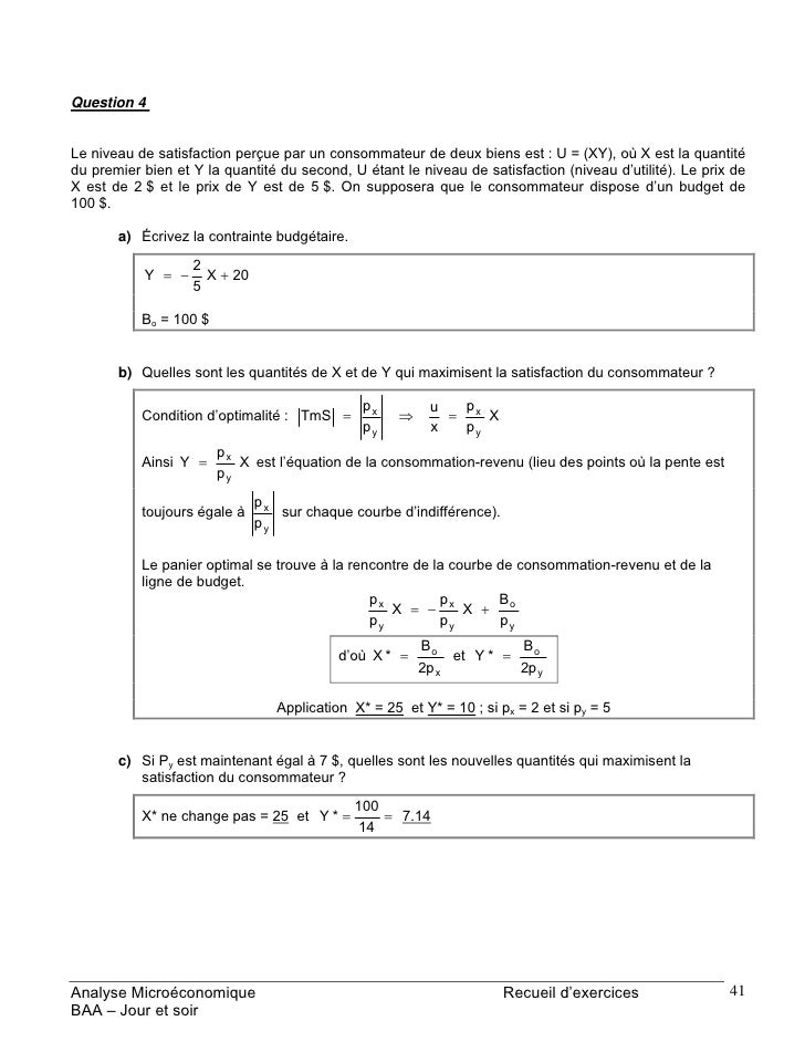 Recueil Dexercices Corriges De Microeconomie