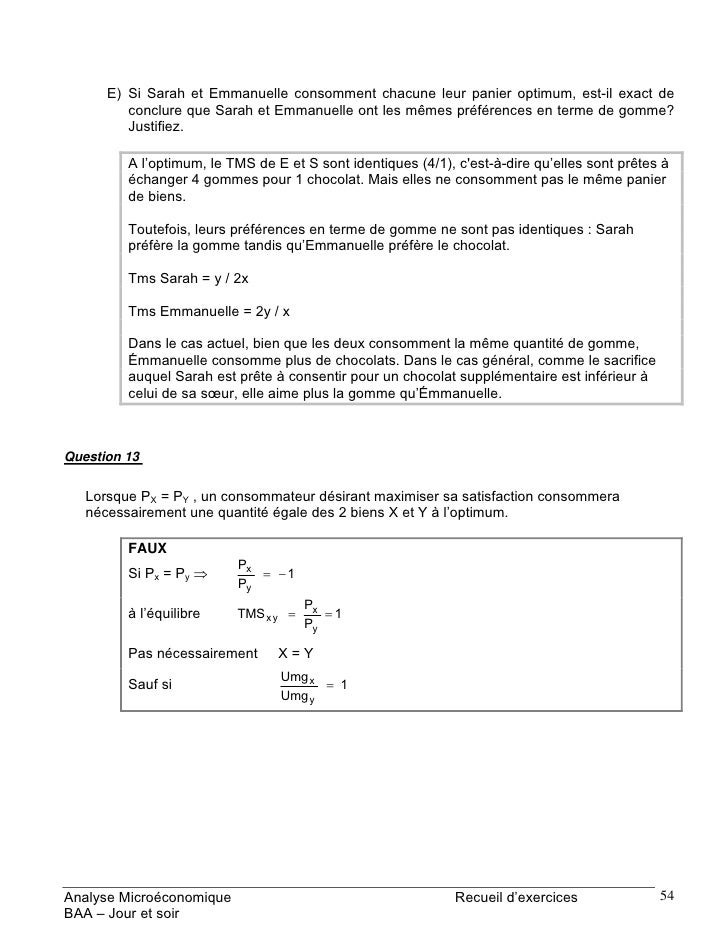 Recueil Dexercices Corriges De Microeconomie