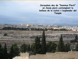 Jerusalem des de “Dominus Flevit” on Jesús plorà contemplant la bellesa de la ciutat i l’esplendor del Temple 