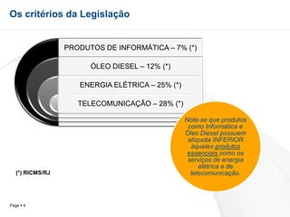 Os critérios da Legislação(*) RICMS/RJ