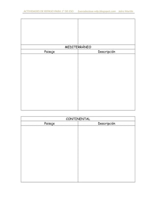 ACTIVIDADES DE REPASO PARA 1º DE ESO fueradeclase-vdp.blogspot.com Jairo Martín
MEDITERRÁNEO
Paisaje Descripción
CONTINENTAL
Paisaje Descripción
 