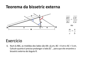 Teorema da bissetriz interna27 m18 mx30 - x30 mConferindo:Resposta: 12 m e 18 m.