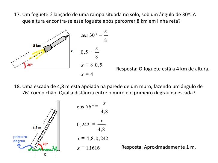 Seno Cosseno Tangente Exercicios Resolvidos 9 Ano