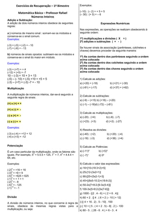 Lista de Exercícios sobre jogo de sinais - Brasil Escola