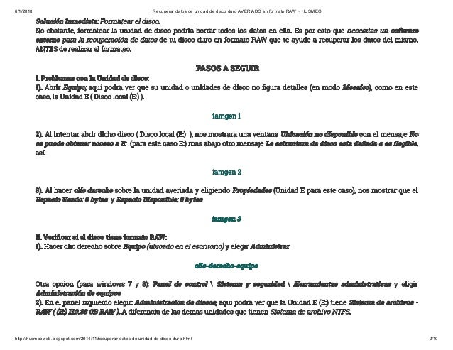 Disco Duro Formato Raw Recuperar Datos
