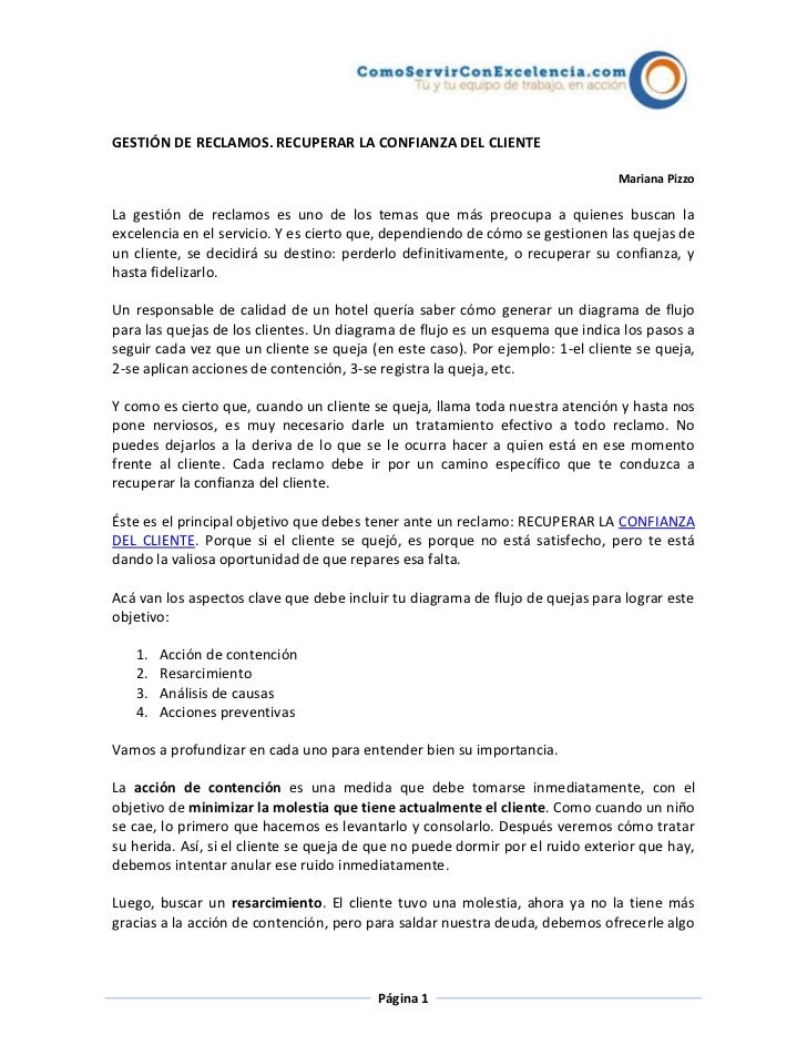 Gestión de reclamos. Recuperar la confianza del cliente