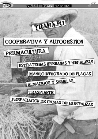 trabajo
cooperativa y autogestion
permacultura
estrategias urrbanas Y HORTALIZAS
manejo integrado de plagas
almacigos y semillas
trasplante
preparacion de camas de hortalizas
238
 