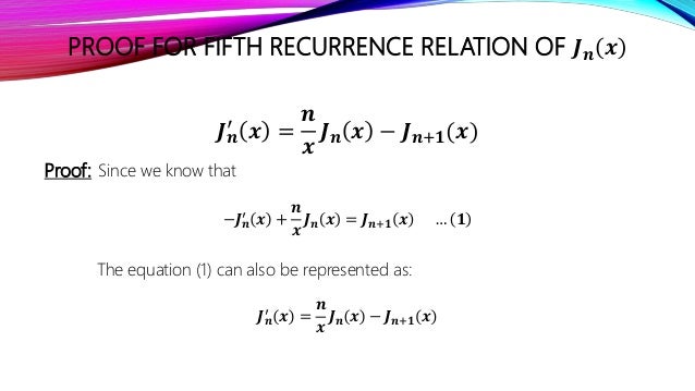 Recurrence Relation Of Bessel S And Legendre S Function