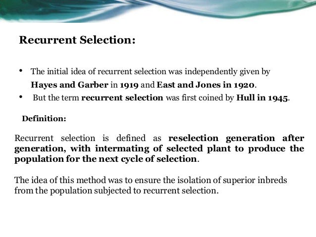 Recurrent Selection Sca1