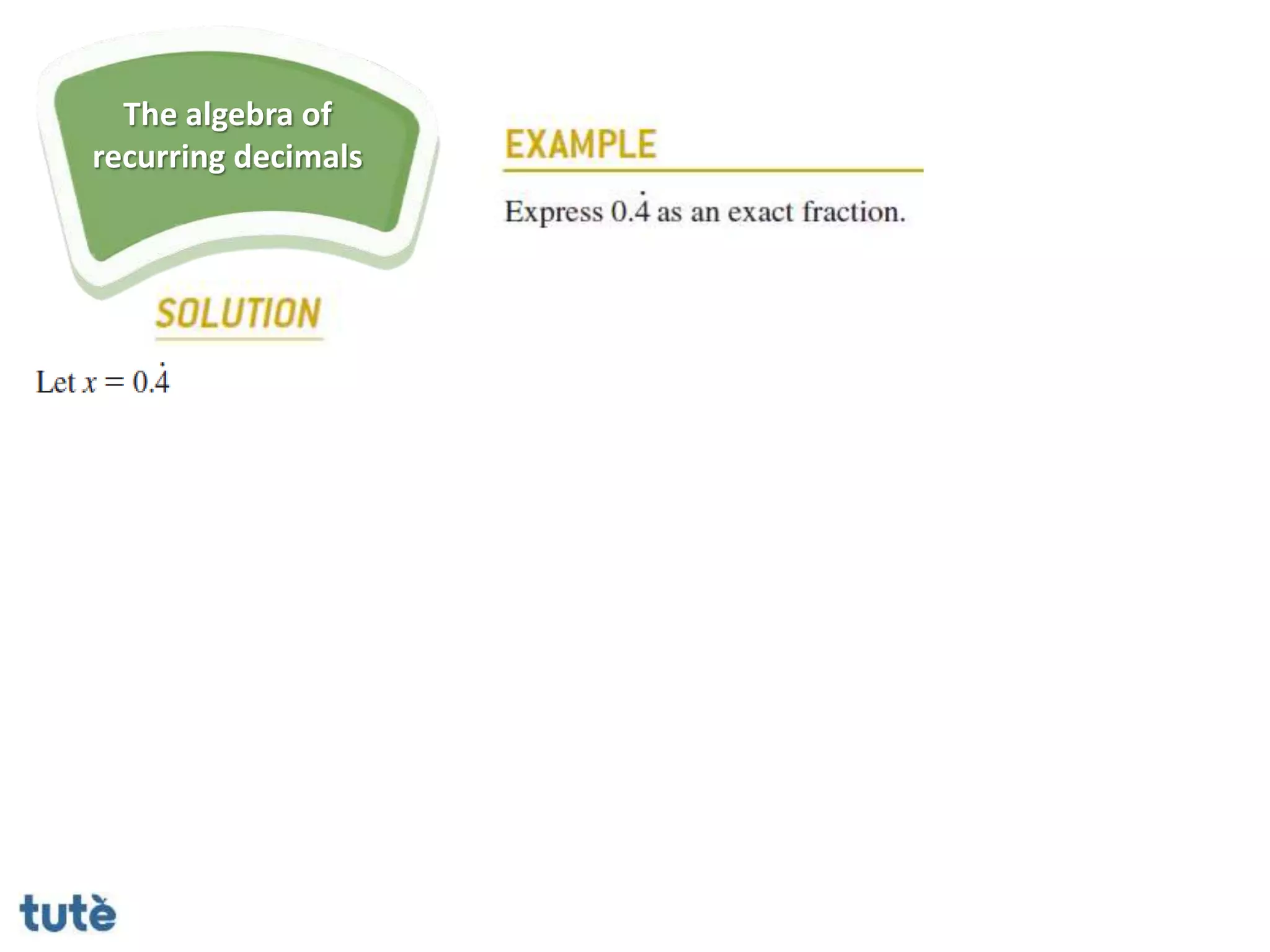 The algebra of
recurring decimals
 