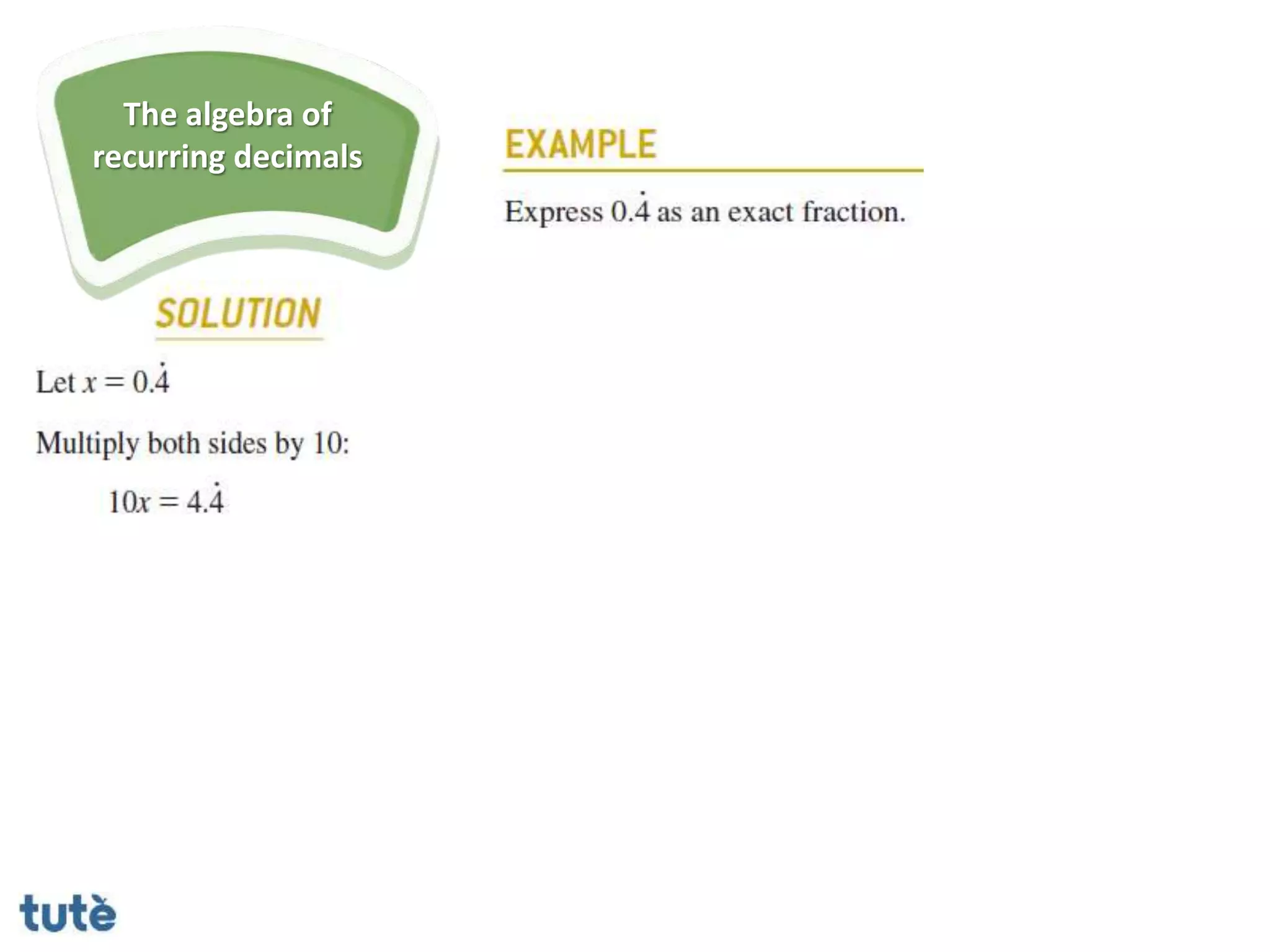 The algebra of
recurring decimals
 
