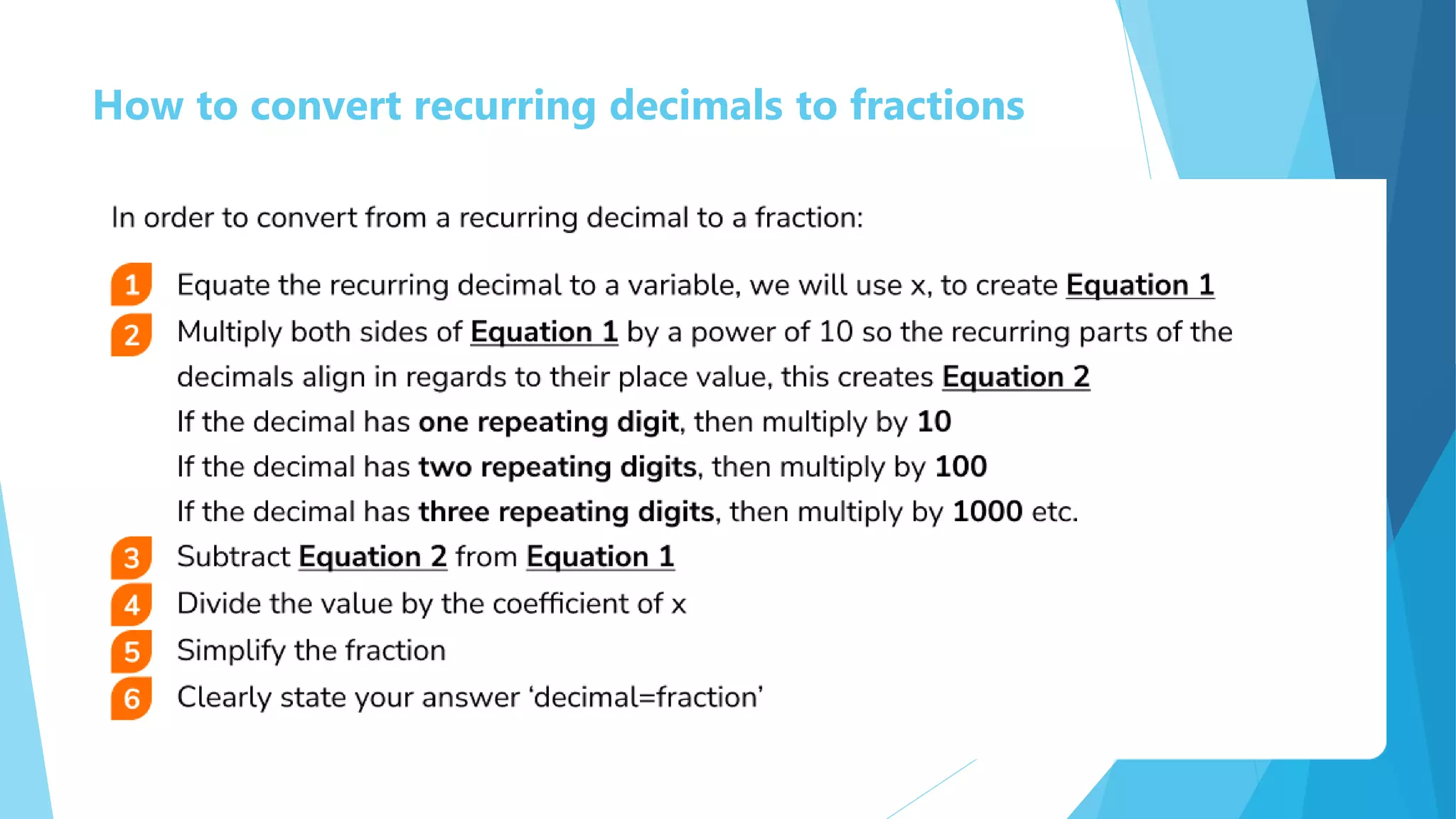 How to convert recurring decimals to fractions
