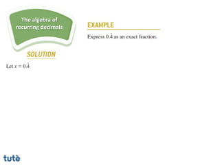 The algebra of
recurring decimals
 