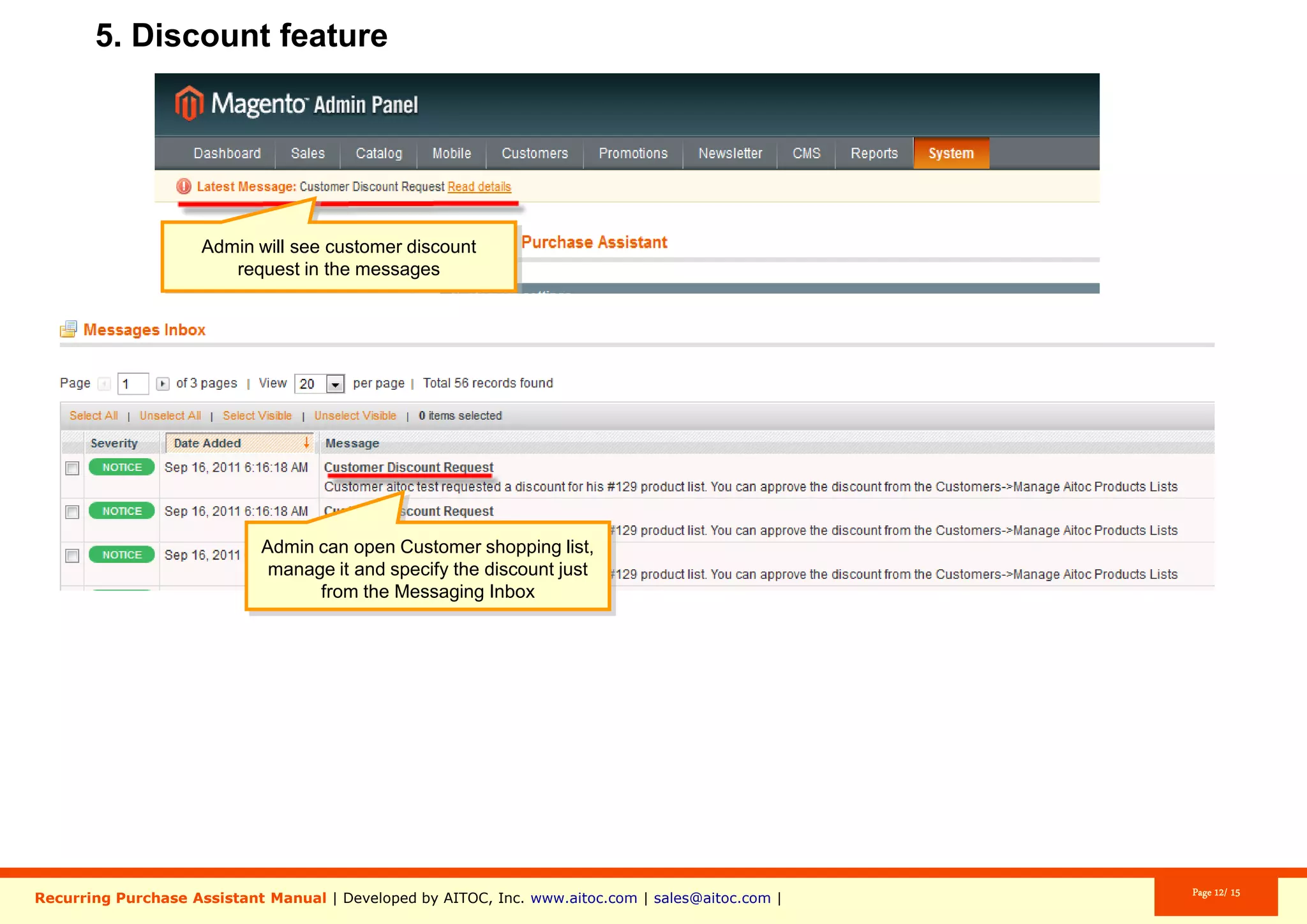 Aitoc3. Inside a Product List (options)
Clients can add only selected items to
cart from a Product List.
 