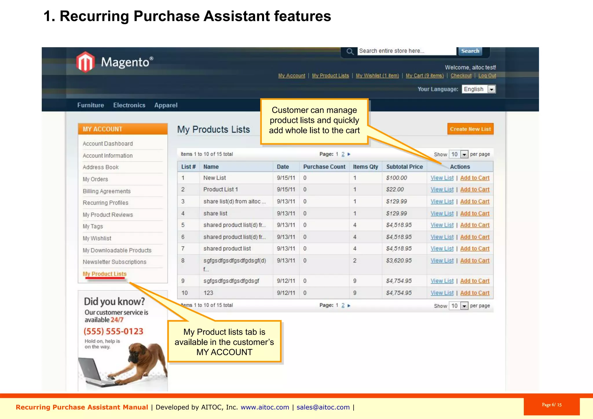Aitoc2. Grocery List features (front-end)
The “Add to List” links becomes available
for products.
 