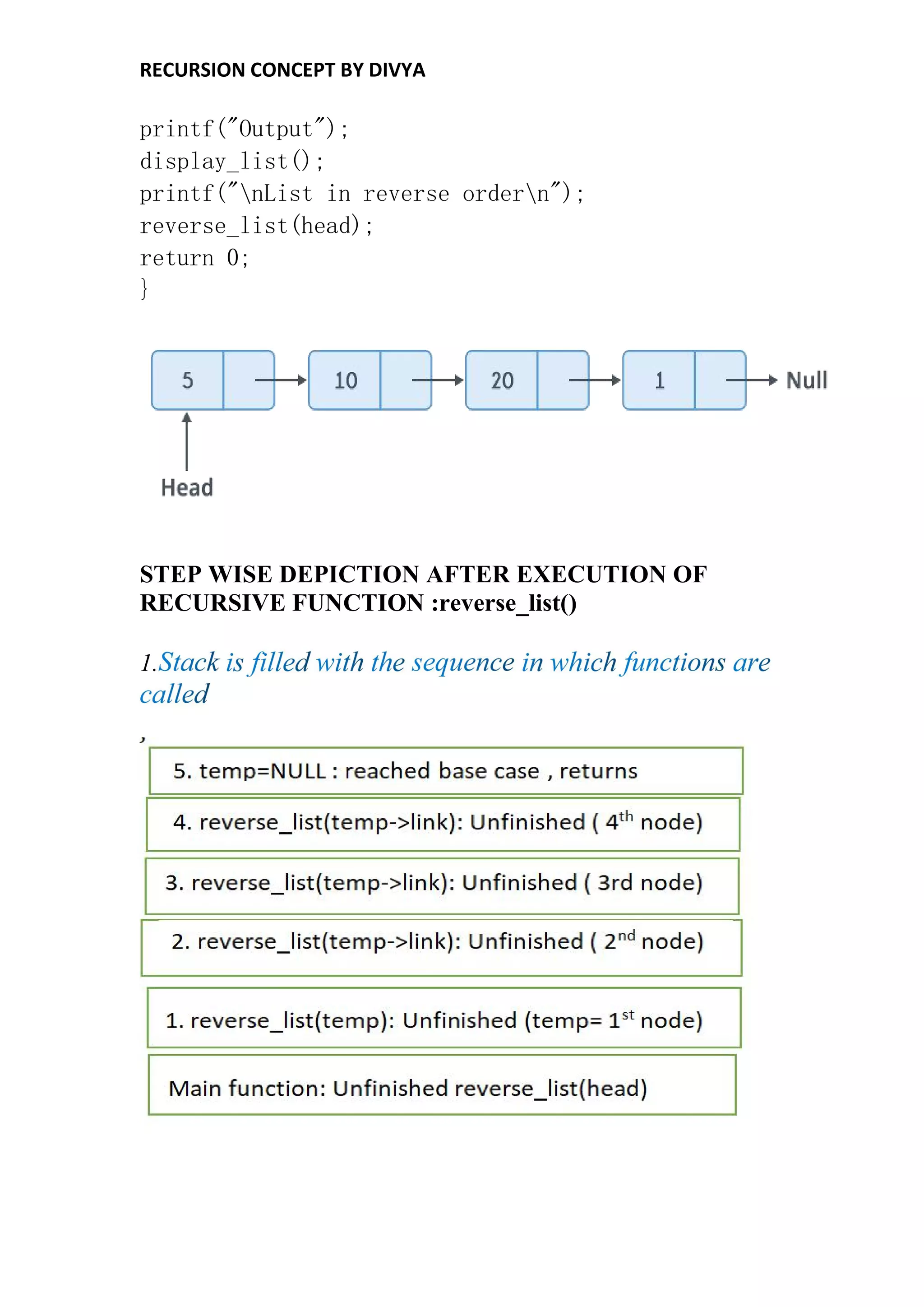 Recursion concepts by Divya | PDF
