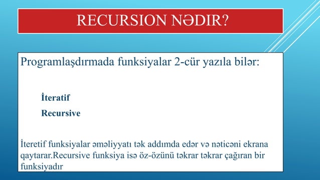 Recursive Algorithm (in Azerbaijani) | PPT