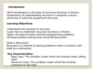 Recursive Functions in Python - Assignment Sample for University ...