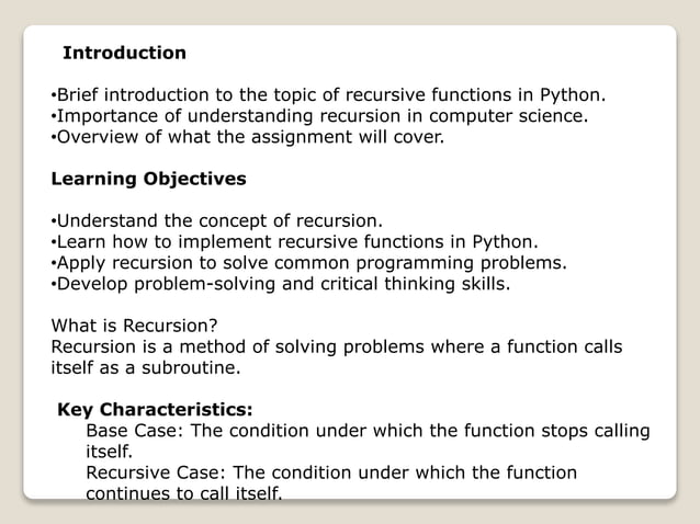 Recursive Functions in Python - Assignment Sample for University ...