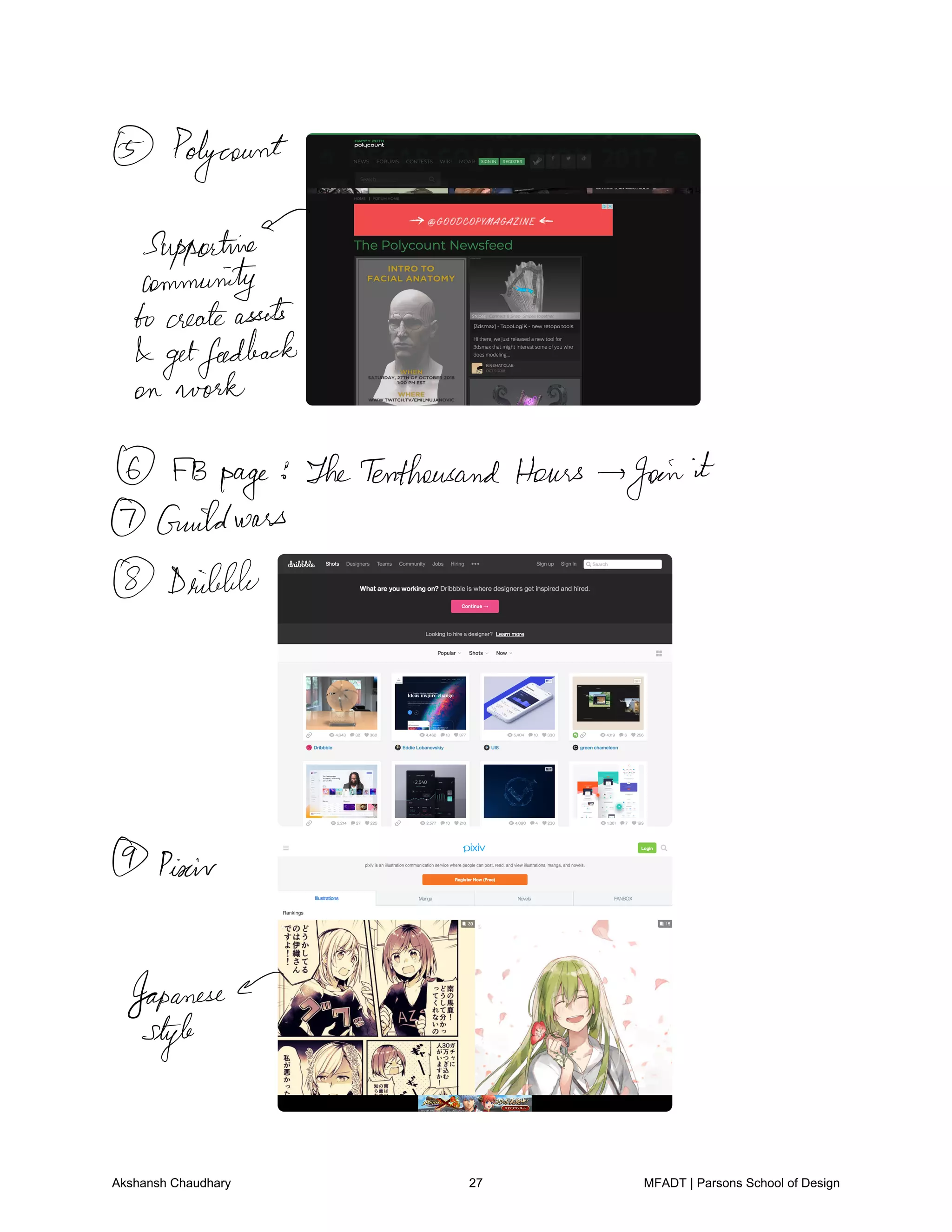 Polycount
SUPAcommunity
tocreateassets
getfeedback
on work
FB page TheTenthousand Hours Join it
Guildwars
Dribble
Piscine
Japanese
style
Akshansh Chaudhary 27 MFADT | Parsons School of Design
 