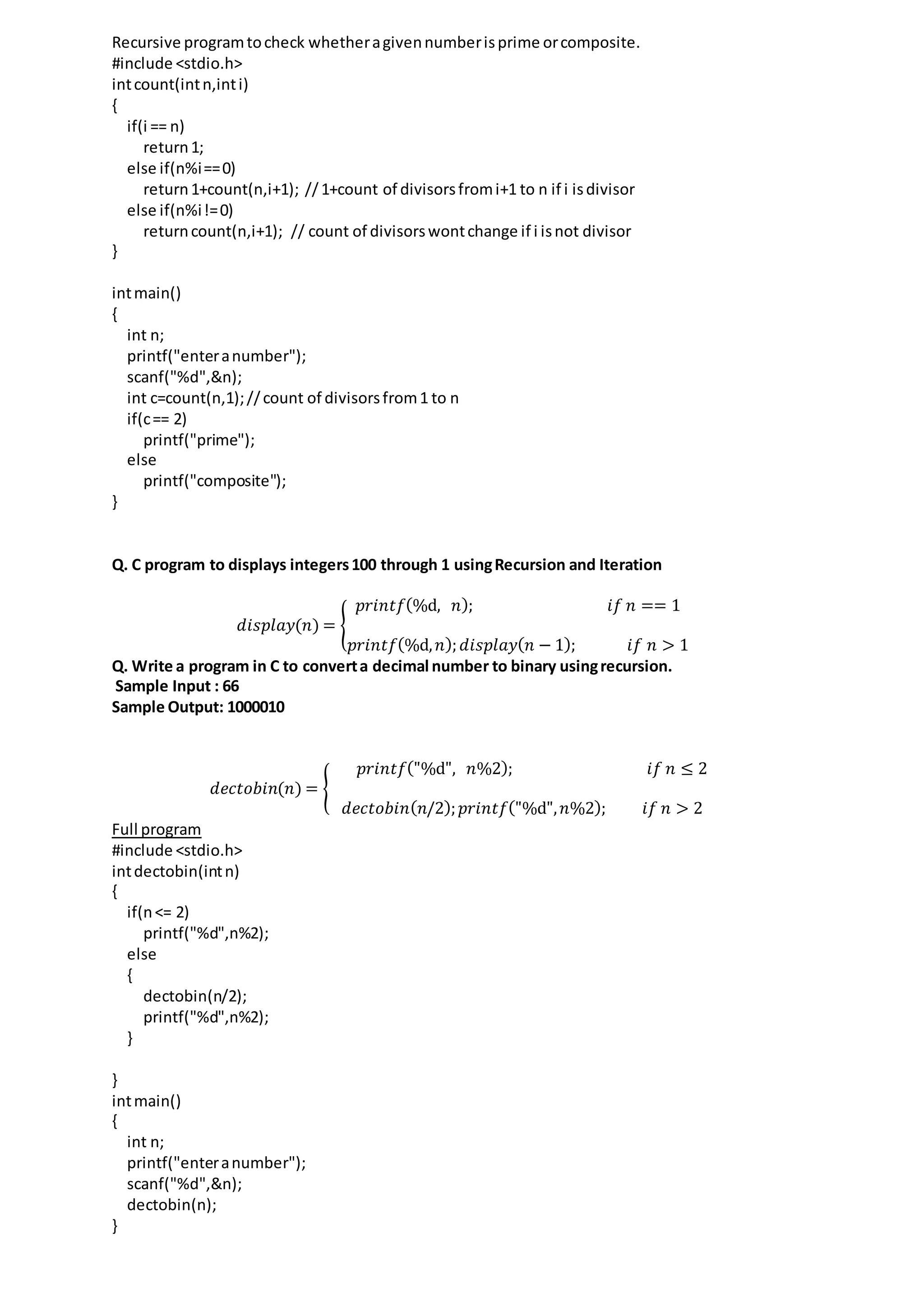 Recursion in C | PDF