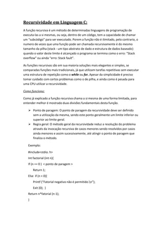 Recursividade em linguagem C | PDF