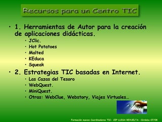 <ul><li>1. Herramientas de Autor para la creación de aplicaciones didácticas. </li></ul><ul><ul><ul><li>JClic. </li></ul><...