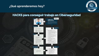 ¿Qué aprenderemos hoy?
HACKS para conseguir trabajo en Ciberseguridad
HACKS para conseguir trabajo en Ciberseguridad
 