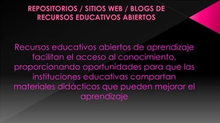 Recursos educativos abiertos de aprendizaje
facilitan el acceso al conocimiento,
proporcionando oportunidades para que las
instituciones educativas compartan
materiales didácticos que pueden mejorar el
aprendizaje

 