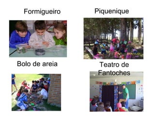 Piquenique Formigueiro Teatro de Fantoches Bolo de areia 