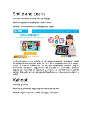 Recursos educativos digitales en smile and learn | PDF