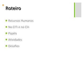 Roteiro Recursos Humanos No CITi e no CIn Papéis Atividades Desafios 