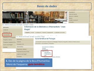 3. Des de la pàgina de la Bca.d'Humanitas
Menú de l'esquerra: guia temàtica
Bases de dades
 