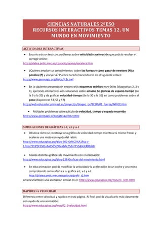 CIENCIAS NATURALES 2ºESO
        RECURSOS INTERACTIVOS TEMAS 12. UN
              MUNDO EN MOVIMIENTO

ACTIVIDADES INTERAC...