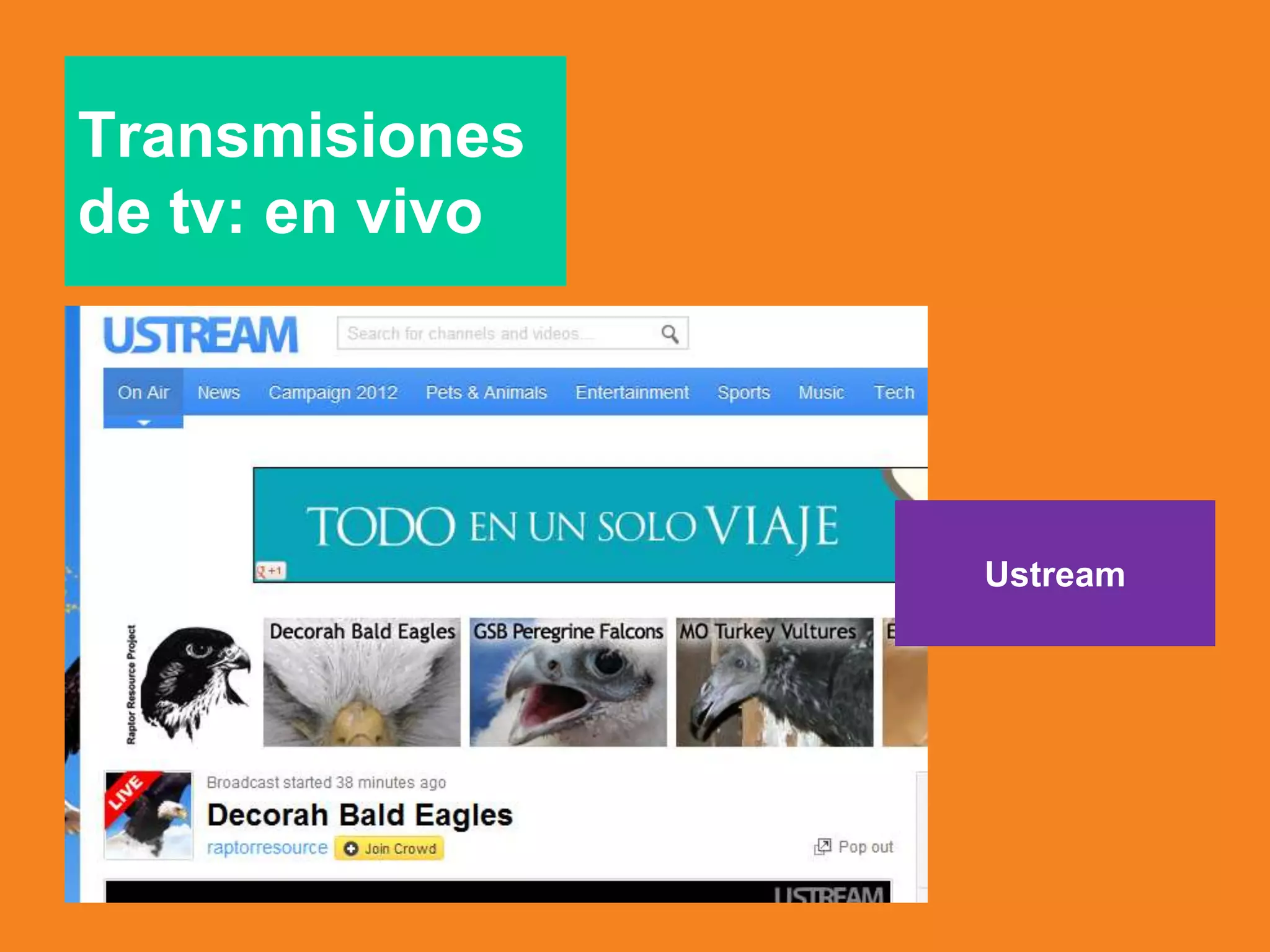 Transmisiones
de tv: en vivo
Ustream
 