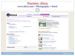 Fuentes: Alexa www.alexa.com > Photography > Stock Febrero 2011 L. Codina. Dep. de Comunicación 