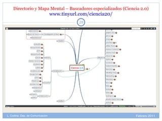 Directorio y Mapa Mental – Buscadores especializados (Ciencia 2.0) www.tinyurl.com/ciencia20/ Febrero 2011 L. Codina. Dep. de Comunicación 