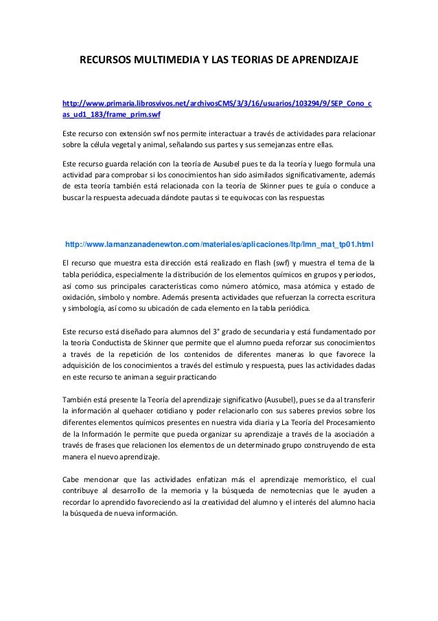 Recursos Multimedia Y Las Teorias De Aprendizaje