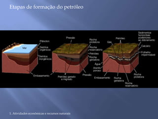 Etapas de formação do petróleo 
1. Atividades econômicas e recursos naturais 
 