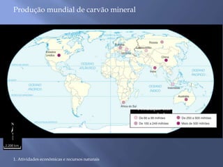 Produção mundial de carvão mineral 
1. Atividades econômicas e recursos naturais 
Produção em 
toneladas 
 