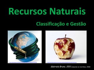 Recursos Naturais 				Classificação e Gestão In:http://meioambiente.culturamix.com/blog/wp-content/uploads/2010/01/232.jpg In:http://www.desentupidora-sp.com.br/wp-content/uploads/2010/07/ma%C3%A7a.jpg Gabriela Bruno, 2011 (adaptado de Santillana, 2008) 