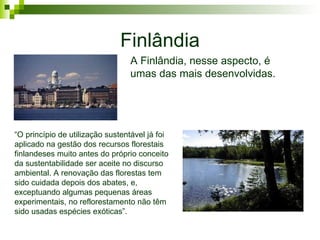 Finlândia A Finlândia, nesse aspecto, é umas das mais desenvolvidas. “ O princípio de utilização sustentável já foi aplica...